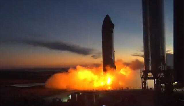 Prototipo Starship S20 durante la "prueba de fuego estático" el jueves 21 de octubre de 2021. Captura de video: SpaceX