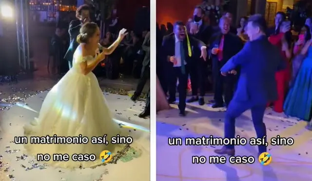 Los recién casados protagonizaron una batalla de rap, donde la mujer mostró su habilidad. Video: captura de TikTok