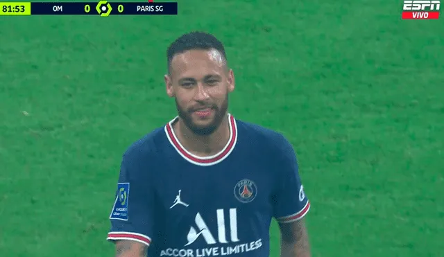 Neymar y su peculiar reacción al ser reemplazado durante el PSG vs. Marsella por la Ligue 1 2021-22. Foto: captura ESPN