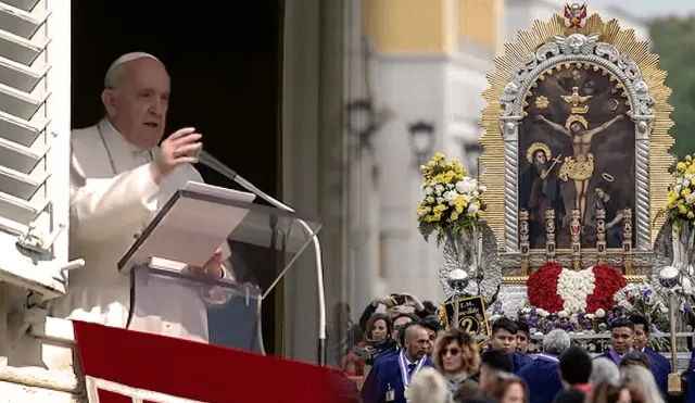 La comunidad peruana en Italia estuvo presente durante el saludo que el papa Francisco envió en el mes del Señor de los Milagros. Foto: composición/ACI Prensa