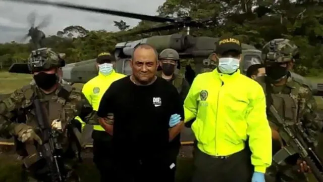 Dairo Antonio Úsuga David fue capturado la tarde del 23 de octubre en una operación militar en el cerro El Yoki. Foto: difusión Gobierno colombiano