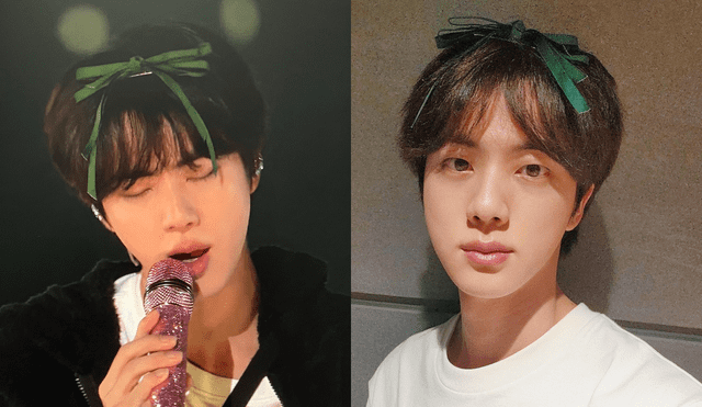 Jin de BTS sorprende a ARMY con un listón verde en concierto online. Foto: composición/BIGHIT