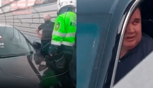 Captan a Rafael López Aliaga siendo intervenido por efectivos policiales en la Vía Expresa. Foto: composición/Videos Twitter
