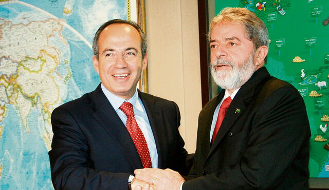 Cómplices. Los sobornos se incrementaron durante el Gobierno de Felipe Calderón (izq.), aquí con el brasileño Lula da Silva. Foto: EFE