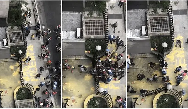 Manifestantes del MTR reclaman en la sede del Ministerio de Desarrollo Social una respuesta a sus peticiones de ayudas sociales y alimentos. Foto: captura de DataConurbano