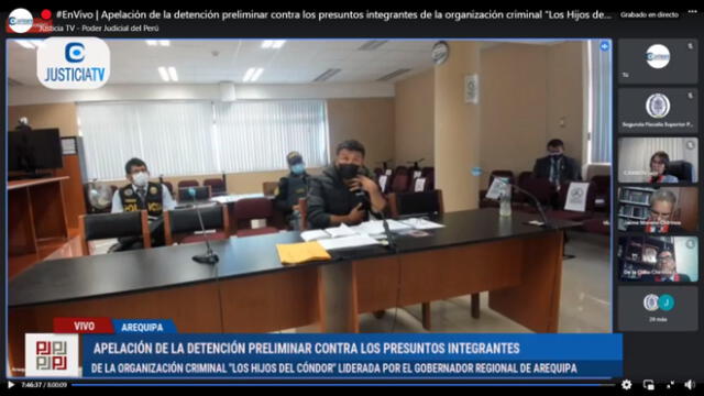 Ysrael 'Cachete' Zúñiga negó las acusaciones en su contra por presuntamente ser parte de Los Hijos del Cóndor. Foto: Justicia TV-Poder Judicial del Perú.