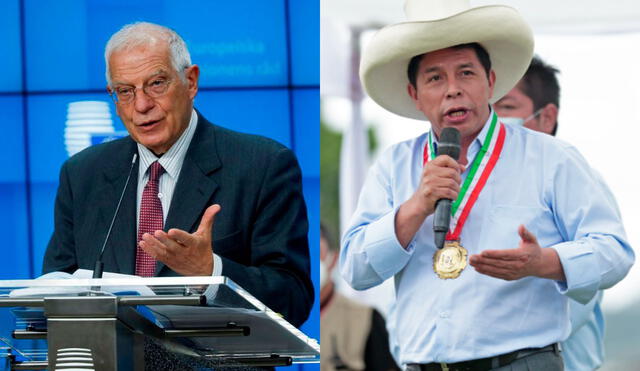 El alto representante de la UE fue designado en su cargo en 2019. Por su parte, Pedro Castillo asumió la presidencia del Perú en julio de 2021. Foto: composición EFE/Presidencia