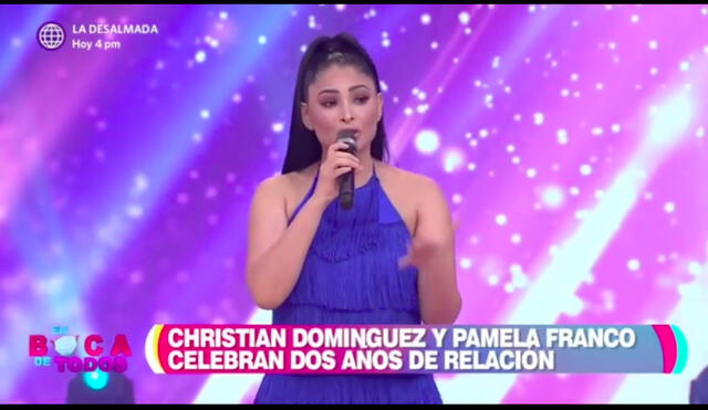 La pareja de Christian Domínguez celebra dos años de relación con el cantante. Foto: captura América TV.