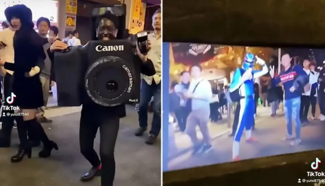 En las calles de Osaka se encontró a un joven que parecía una cámara Canon gigante. Foto: captura de TikTok