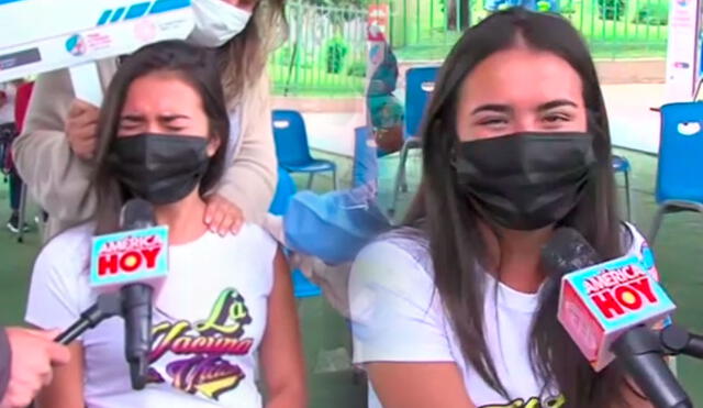 Merly Morello acudió con su madre y amiga al vacunatorio del Minsa para ser vacunada. Foto: captura/América TV