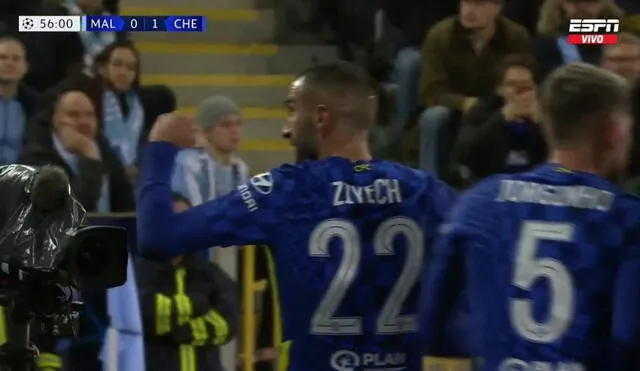 Hakim Ziyech anotó el 1-0 del Chelsea. Foto: captura ESPN.
