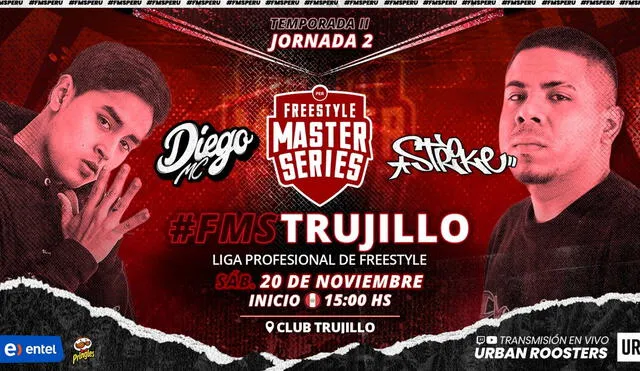 Diego Mc vs. Strike. Freestylers se verán las caras en la FMS Perú Foto: Urban Roosters