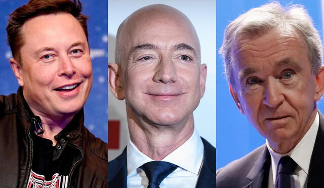 Elon Musk (Izquierda), Jeff Bezos(centro) y Bernard Arnault (derecha) son los tres hombres más ricos del planeta. Foto: composición LR/Efe
