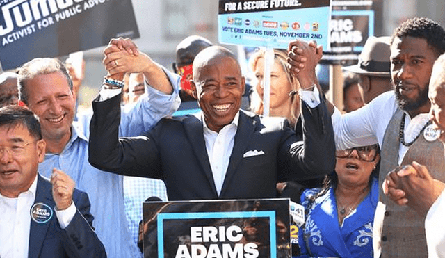 Eric Adams, el candidato vegano y demócrata a la alcaldía de Nueva York, durante acto de campaña. Foto: AFP