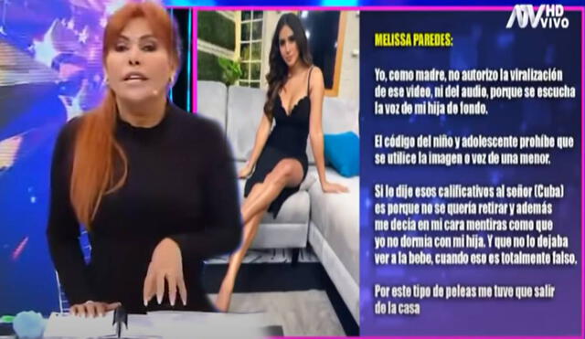 Antes del comunicado, Magaly Medina solo difundió una parte del audio de Melissa Paredes y Rodrigo Cuba. Foto: captura ATV