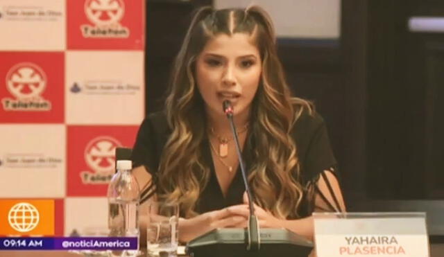 Yahaira Plasencia asistió a una conferencia de prensa de la Teletón. Foto: captura América TV