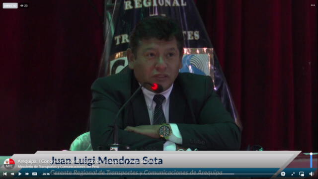Mendoza participa en congreso con autoridades de la Macroregión Sur. Foto: captura video MTC