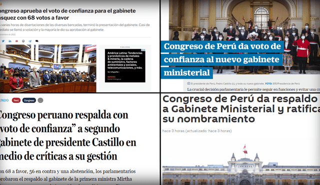 Los medios internacionales informaron sobre el voto de confianza otorgado al gabinete Vásquez. Foto: composición/La República
