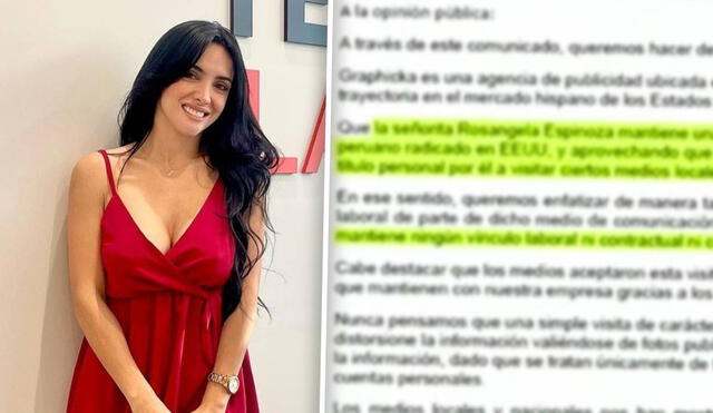 "Fue invitada a título personal a visitar ciertos medios locales", se lee en el comunicado de Telemundo sobre Rosángela Espinoza. Foto: composición Instagram/captura ATV