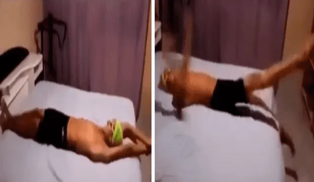 El video del joven simulando nadar en su habitación no tardó en convertirse en viral en redes sociales. Foto: captura de TikTok