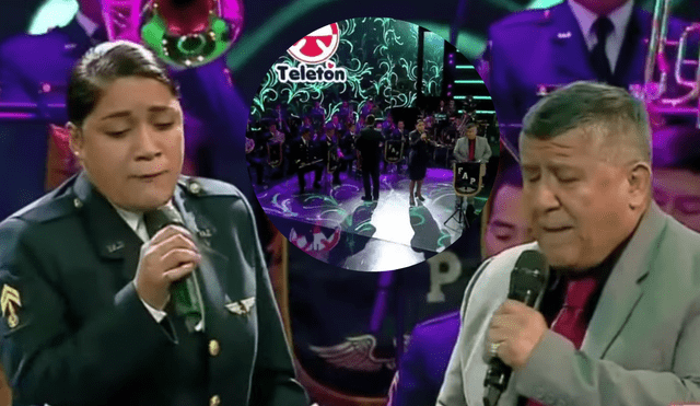 El ganador de La voz senior 2021, Mito Plaza, y la Sinfónica de la Fuerza Aérea del Perú se lucieron en el escenario. Foto: captura de Teletón 2021