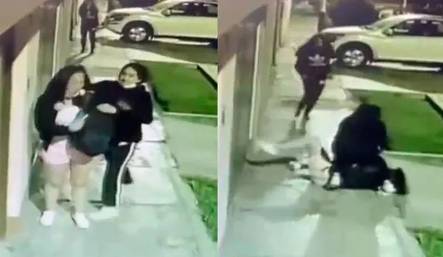 Las ladronas fueron captadas atacando a una mujer en la puerta de su hogar. Foto: captura de ATV Noticias