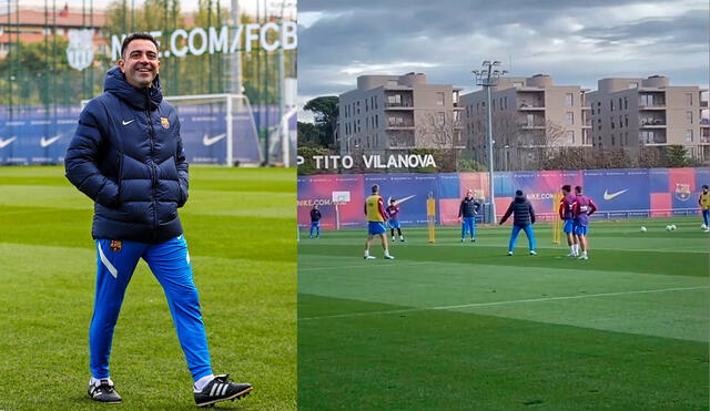 Xavi completó su primer entrenamiento con el cuadro blaugrana. Fuente: @FCBarcelona_es/ captura @elchiringuitotv