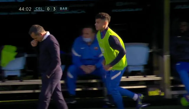 Coutinho salió a calentar, pero no ingresó en ningún momento del partido. Foto: ESPN.
