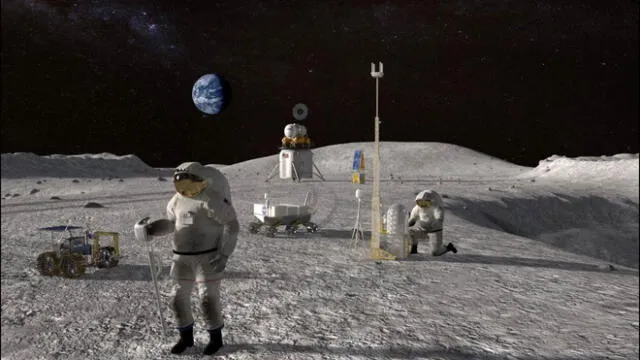 Representación artística de un campo base en la superficie de la Luna. Foto: NASA