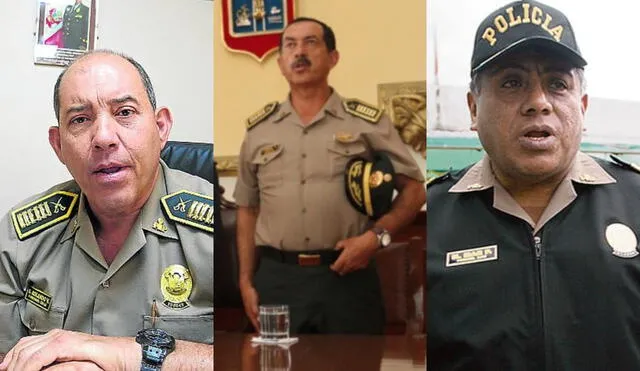 Con vara. Coroneles PNP Danny Rolando Valderrama, Wilberto Bernal Rabanal y Manuel Mar Pérez. Foto: composición/difusión