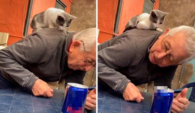 Una joven grabó un tierno momento entre su abuelo y su querida mascota, luego de que se llenaron de caricias al estar juntos por primera vez. Foto: captura de Facebook