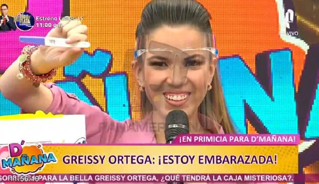 Greissy Ortega muestra su prueba de embarazo positiva en vivo. Foto: captura de Panamericana TV