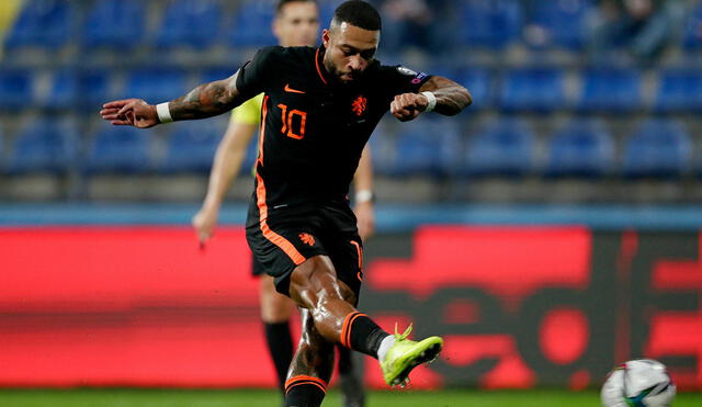 Países Bajos vs. Montenegro: Memphis Depay anotó de penal el primer tanto del encuentro. Foto: @OnsOrange/Twitter