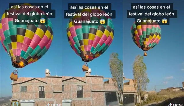 El globo aerostático impactó con la casa a pesar de que el piloto maniobraba para controlar la unidad. Foto: captura de TikTok