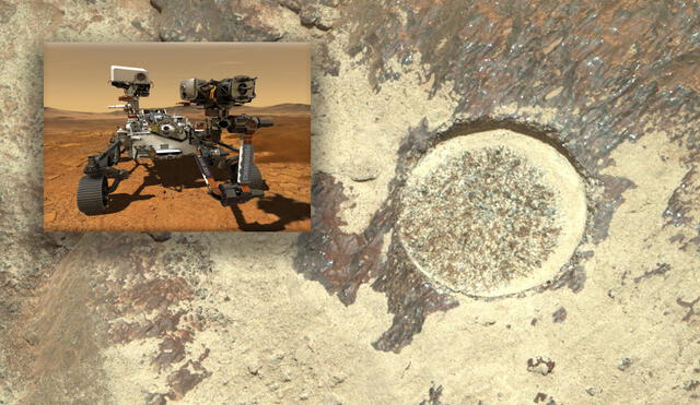 El rover Perseverance erosionó la superficie de la roca para explorar su interior. Foto: composición / NASA / JPL-Caltech