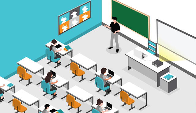 Ejemplo de una clase híbrida con alumnos en virtual y otros en presencial. Foto: Forward Teacher