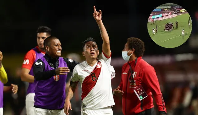 Christian Cueva anotó el segundo gol de Perú en un tiro libre. Foto: composición/EFE/Movistar Deportes