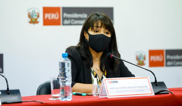 La primera ministra, Mirtha Vásquez, se dirigió a la prensa durante la conferencia del Consejo de Ministros. Foto: PCM / Video: TV Perú