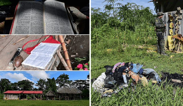 Ropas y biblias que se encontraron en la comarca donde ocurrieron los asesinatos. Foto: composición/AFP