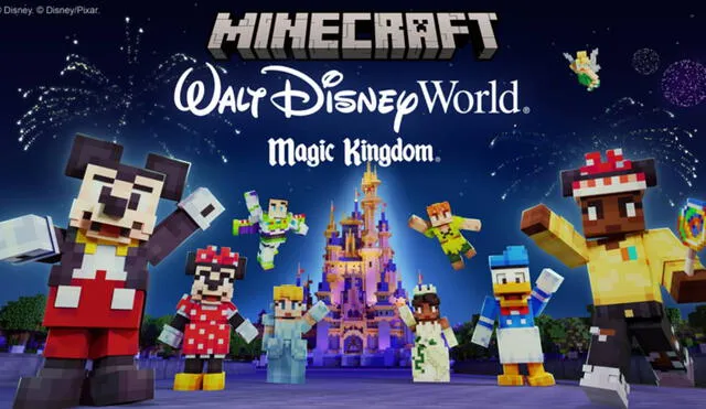 Este nuevo paquete de Minecraft incluye una recreación bastante fiel del Magic Kingdom de Walt Disney World en Florida.  Foto: Mojang/Disney