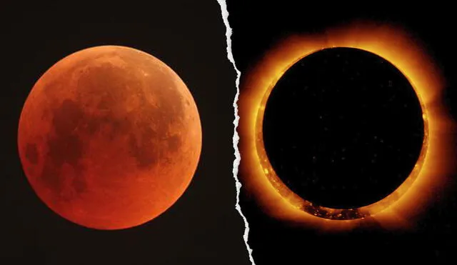 El eclipse lunar de este 19 de noviembre dejó buenas sensaciones en los observadores que ahora quieren enterarse cuándo se repetirá la experiencia. A la derecha, un eclipse solar. Foto: composición LR / NASA