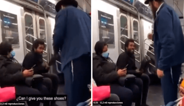 El gesto de un rabino en el metro de Nueva York con una persona que viajaba descalza ha conmovido en redes sociales. Foto: captura de Facebook