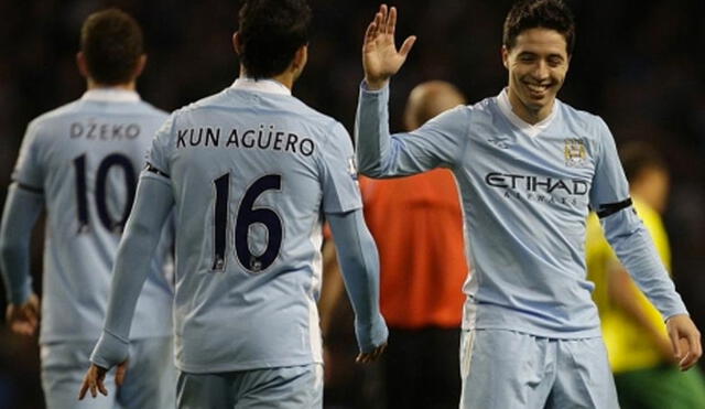 Sergio 'Kun' Agüero y Samir Nasri ganaron la Premier League en el 2012 con el Manchester City. Foto: AFP