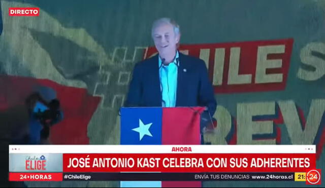 José Antonio Kast quedó primero en las elecciones presidenciales en Chile y fue respaldado por sus simpatizantes en Santiago. Foto: captura de Meganoticias