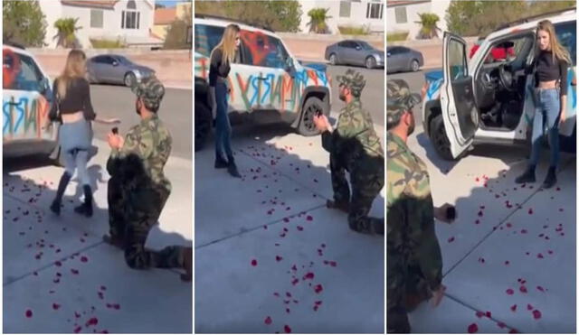 Soldado pinta el auto de su enamorada para pedirle matrimonio, pero es rechazado. Foto: captura de TikTok