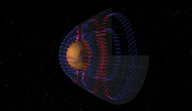 Una magnetosfera inducida alrededor del planeta Marte. Foto: NASA/Goddard/MAVEN/CUBoulder/SVS/Cindy Starr