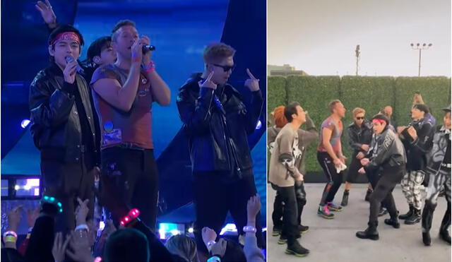 BTS y Coldplay bailan juntos en el backstage de los AMAs 2021 antes de presentar "My universe". Foto: composición/capturas de TikTok y YouTube