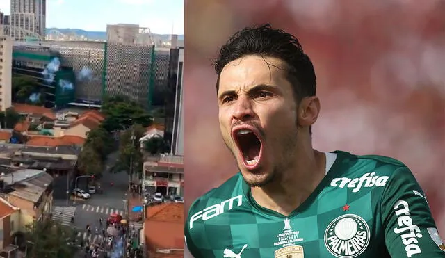 Raphael Veiga anotó el 1-0 y la hincha de Palmeiras explotó. Fuente: composición captura paulacgerber12/SportCenter