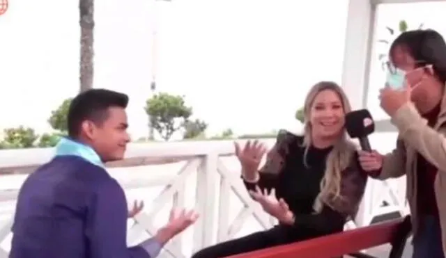Sofía Franco reapareció frente a cámaras para entrevistar al Mr. Teen Perú 2021. Foto: captura/América TV
