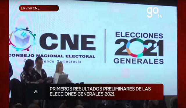 El Consejo Nacional Electoral (CNE) durante la presentación de resultados preliminares. Foto: captura de El Heraldo / Video: CNN